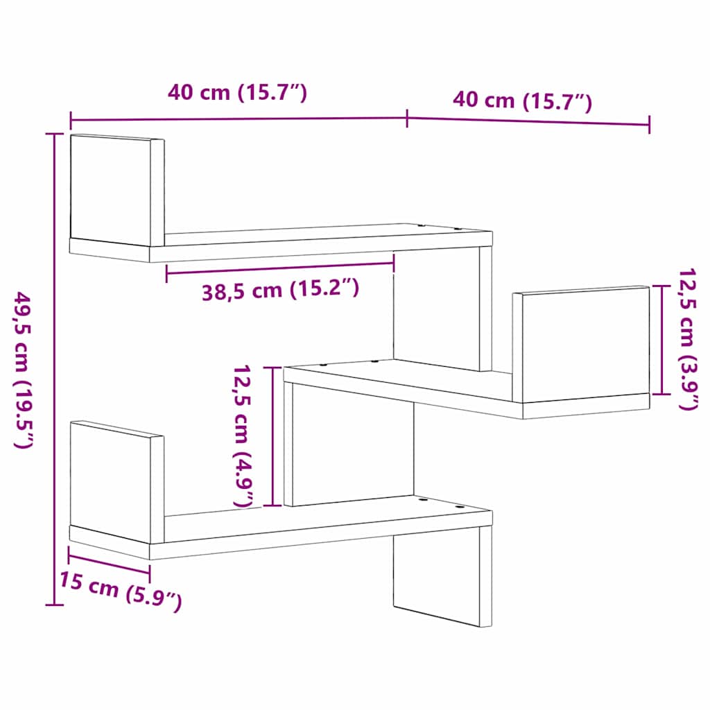 Polica na zidu s policom 2 pcs Crni hrast 40 x 40 x 49,5 cm
