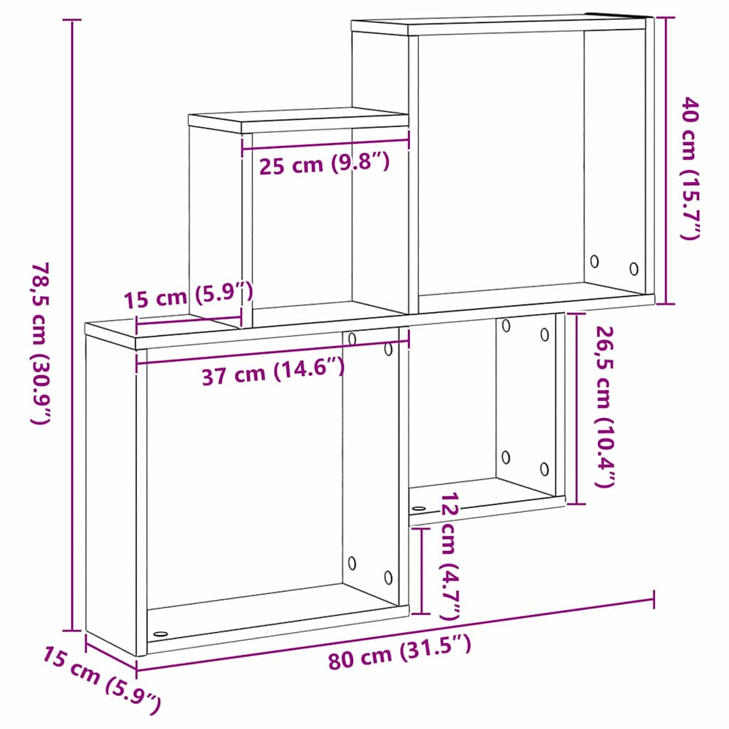 Polica na zidu Crni hrast 80 x 15 x 78,5 cm Konstruirano drvo