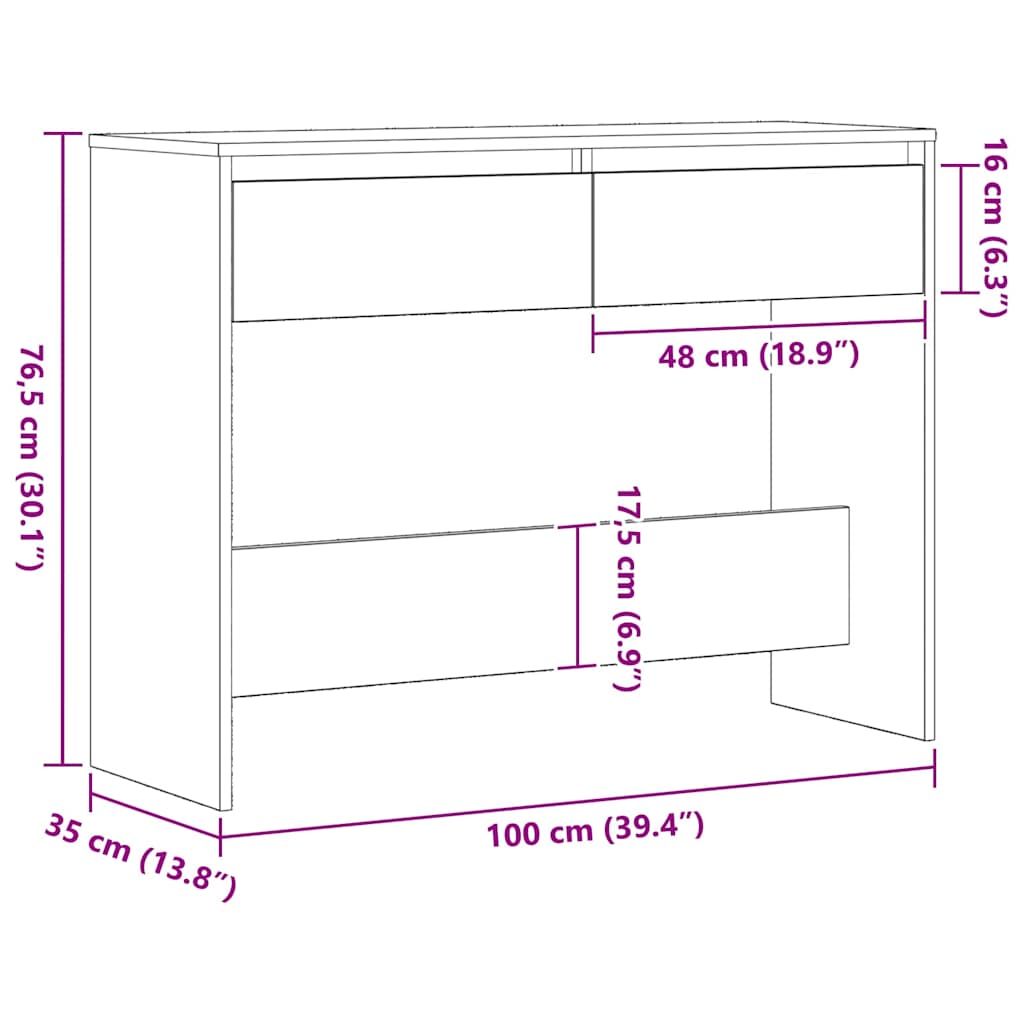Konzolna stolica s ladicama Crni hrast 100 x 35 x 76,5 cm