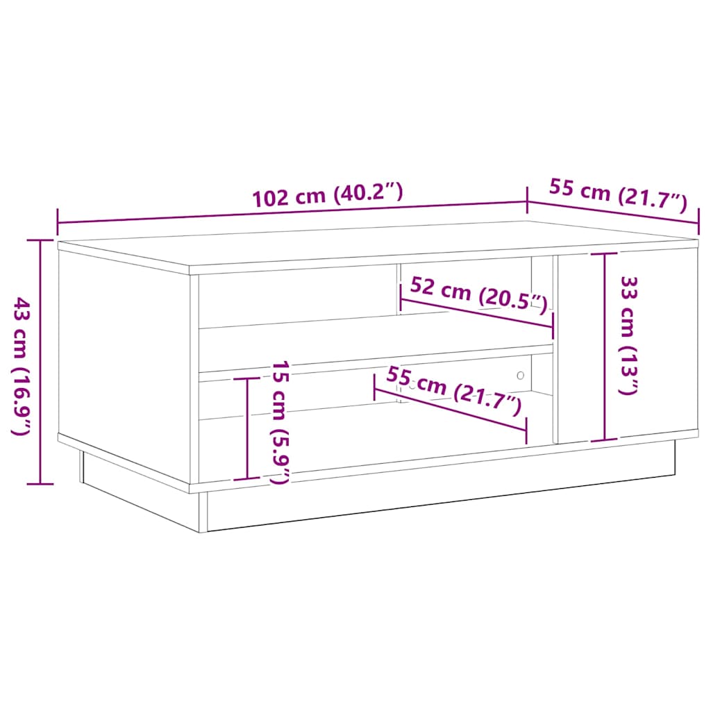 Kava Stol Crni hrast 102 x 55 x 43 cm Konstruirano drvo