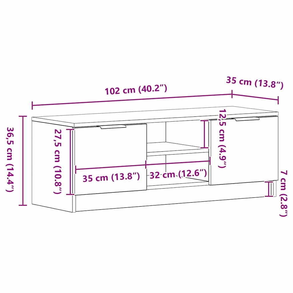 TV ormar Crni hrast 102 x 32 x 35.5 cm Konstruirano drvo