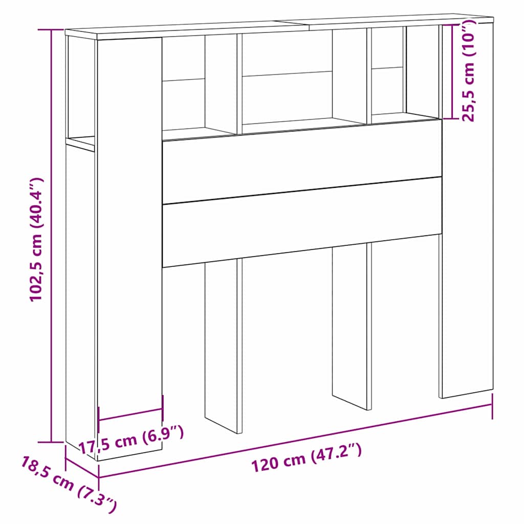 Glava kreveta s ormarićem Crni hrast 120 x 18.5 x 102.5 cm