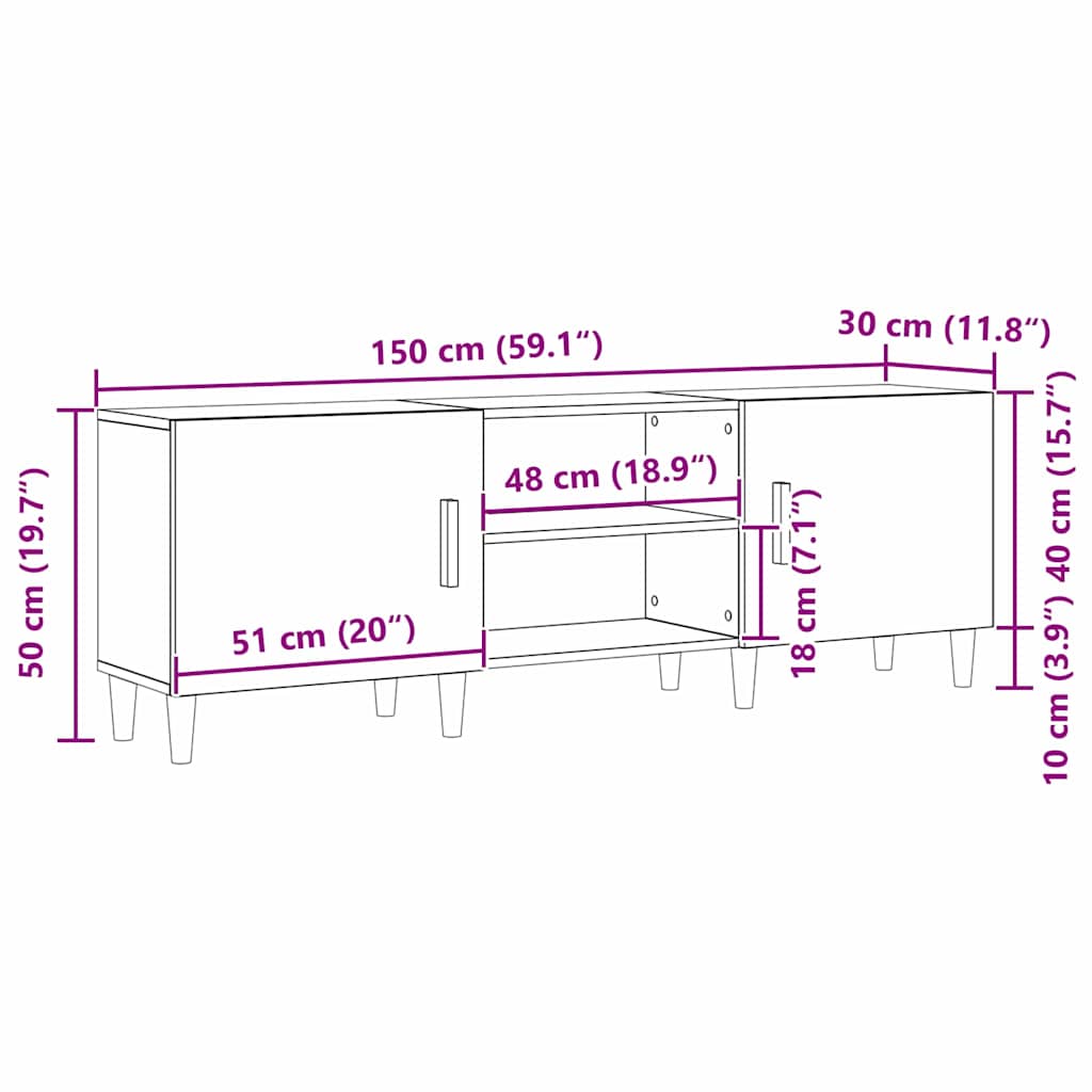 TV ormar Crni hrast 150 x 30 x 50 cm Konstruirano drvo
