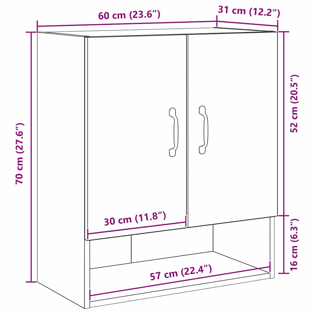 Ormar za Zid Zidne Crni hrast 60 x 30 x 70 cm Konstruirano drvo