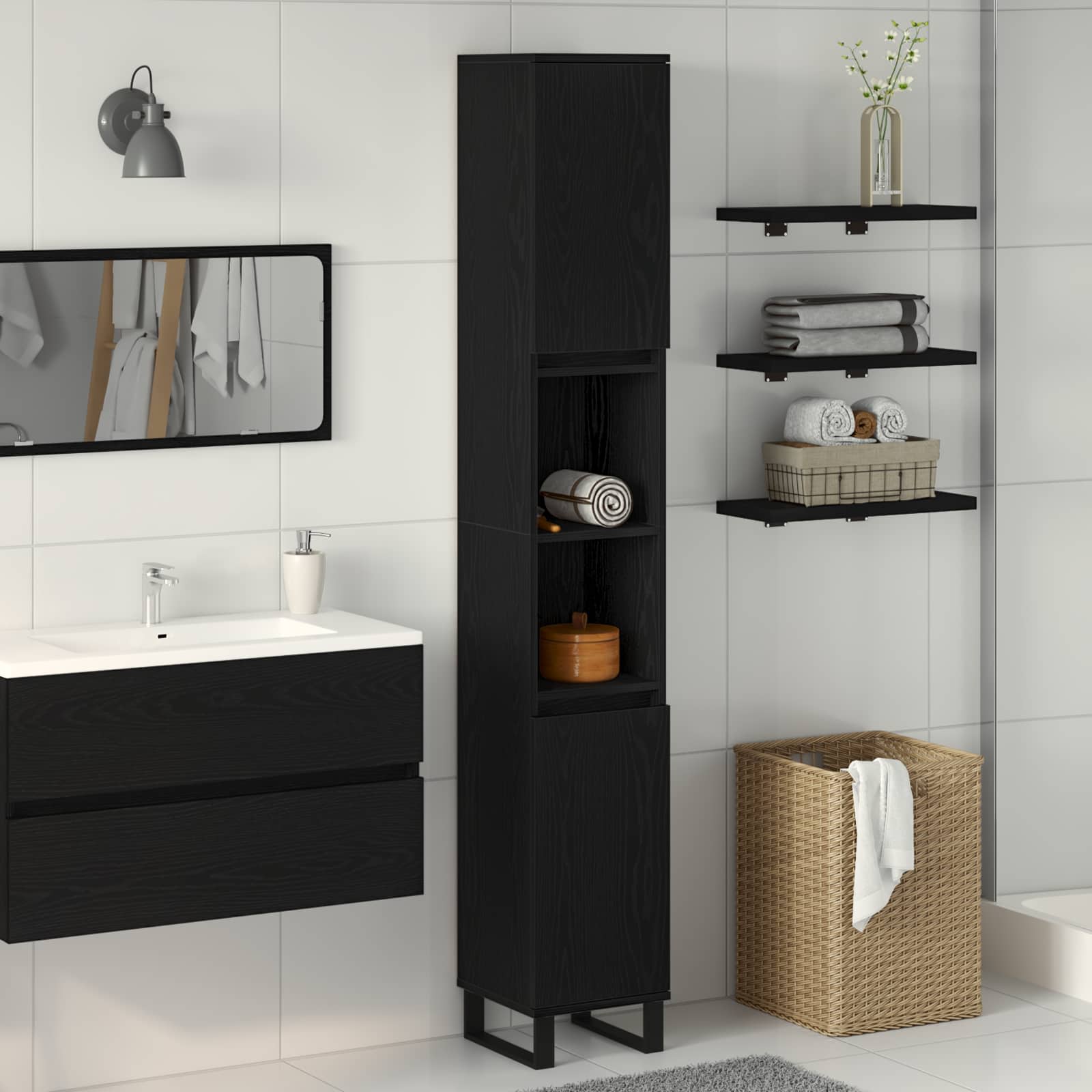 Kupaonski ormar Crni hrast 30 x 30 x 190 cm Konstruirano drvo