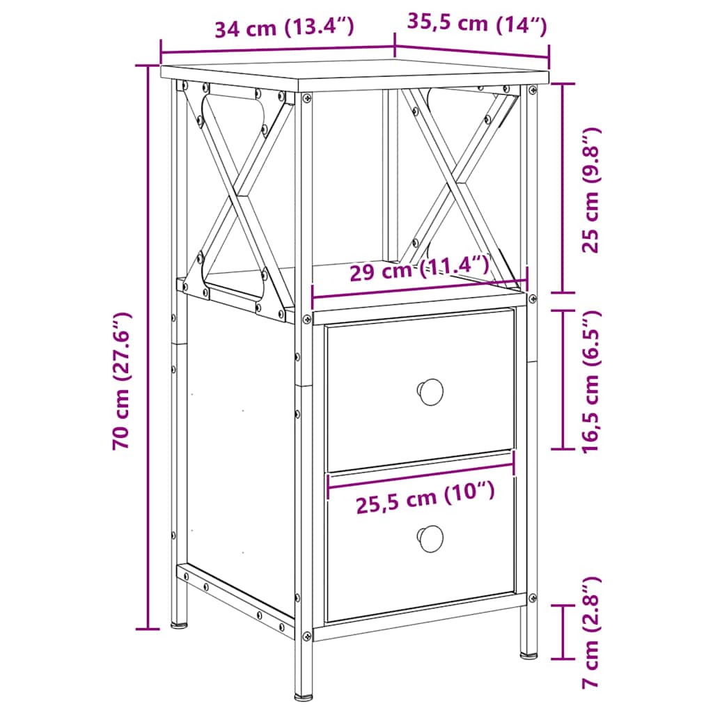 Noćni ormar Crni hrast 34 x 35,5 x 70 cm Konstruirano drvo