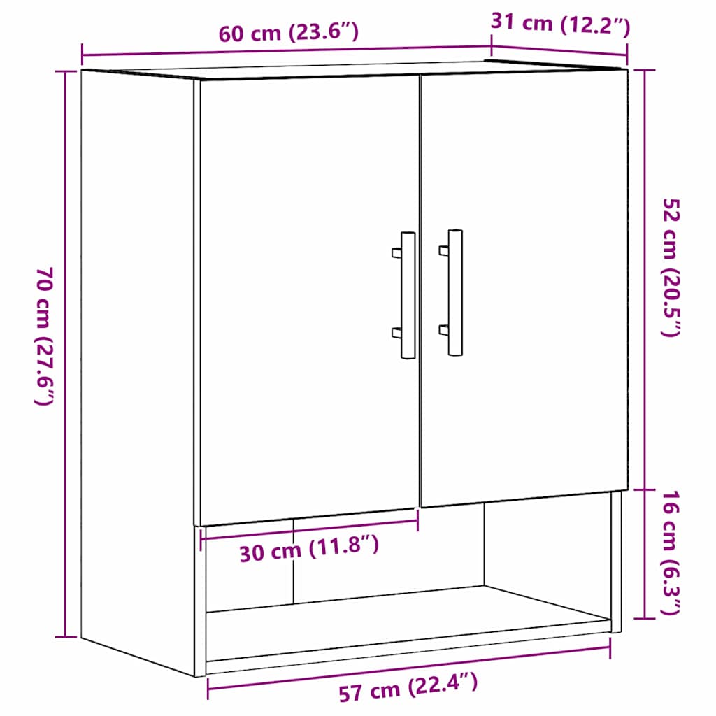 Kabinetski zidni Crni hrast 60 x 31 x 70 cm Konstruirano drvo
