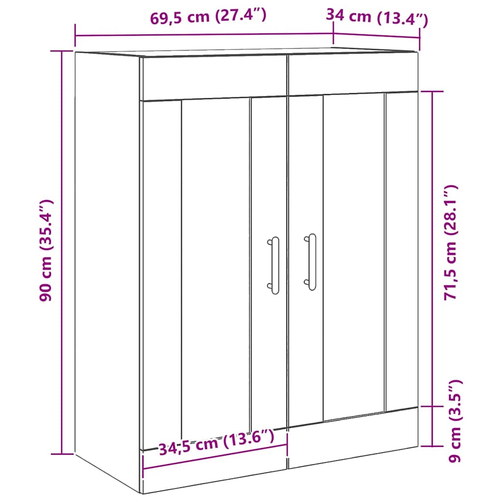 Kabinetski zidni Crni hrast 69,5 x 34 x 90 cm Konstruirano drvo