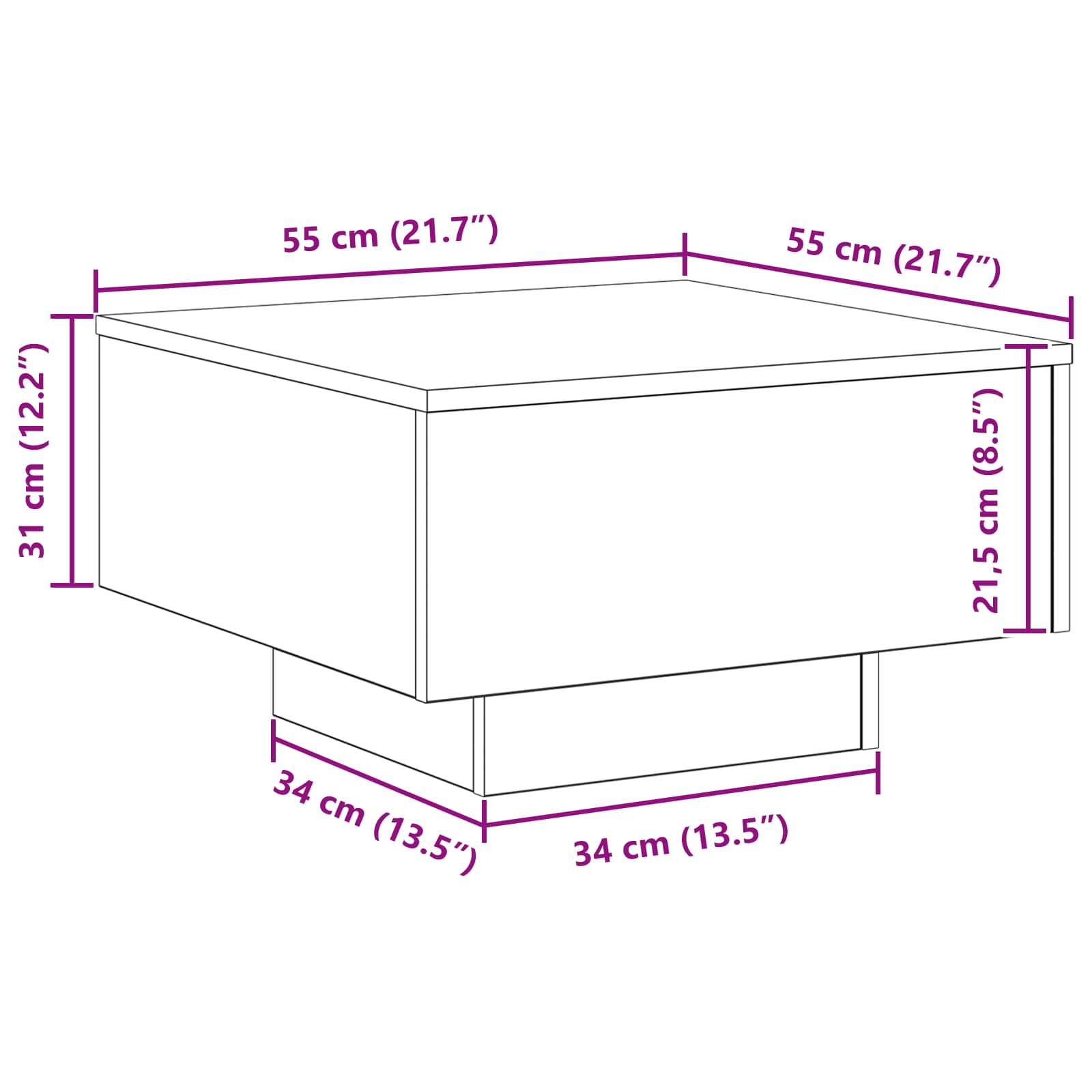 Kava Stol Crni hrast 55 x 55 x 31 cm Konstruirano drvo
