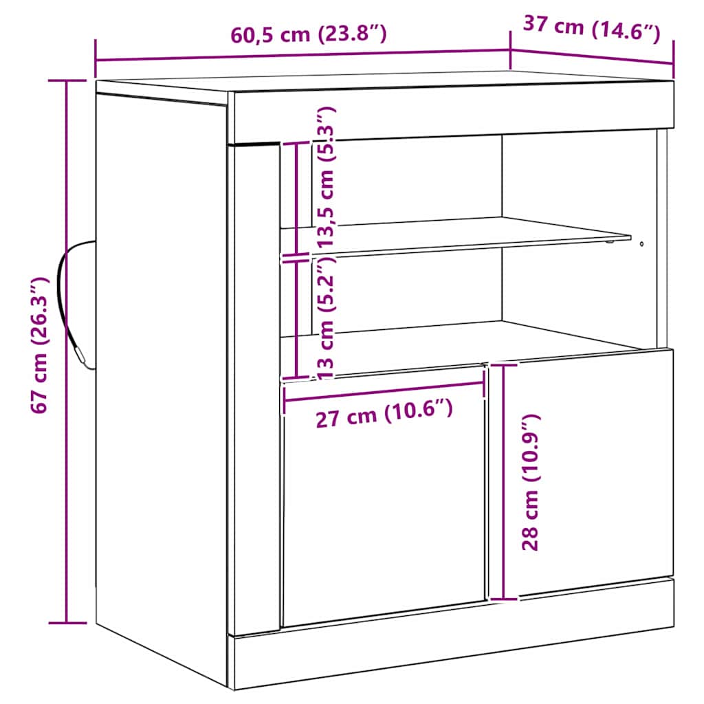 LED komoda Crna 60,5 x 37 x 67 cm Konstruirano drvo