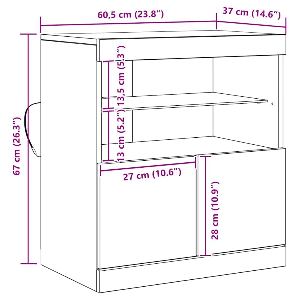 LED komoda Crna 60,5 x 37 x 67 cm Konstruirano drvo