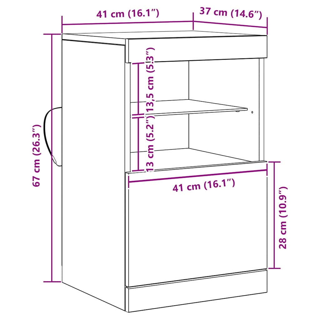 LED komoda Crni hrast 41 x 37 x 67 cm Konstruirano drvo