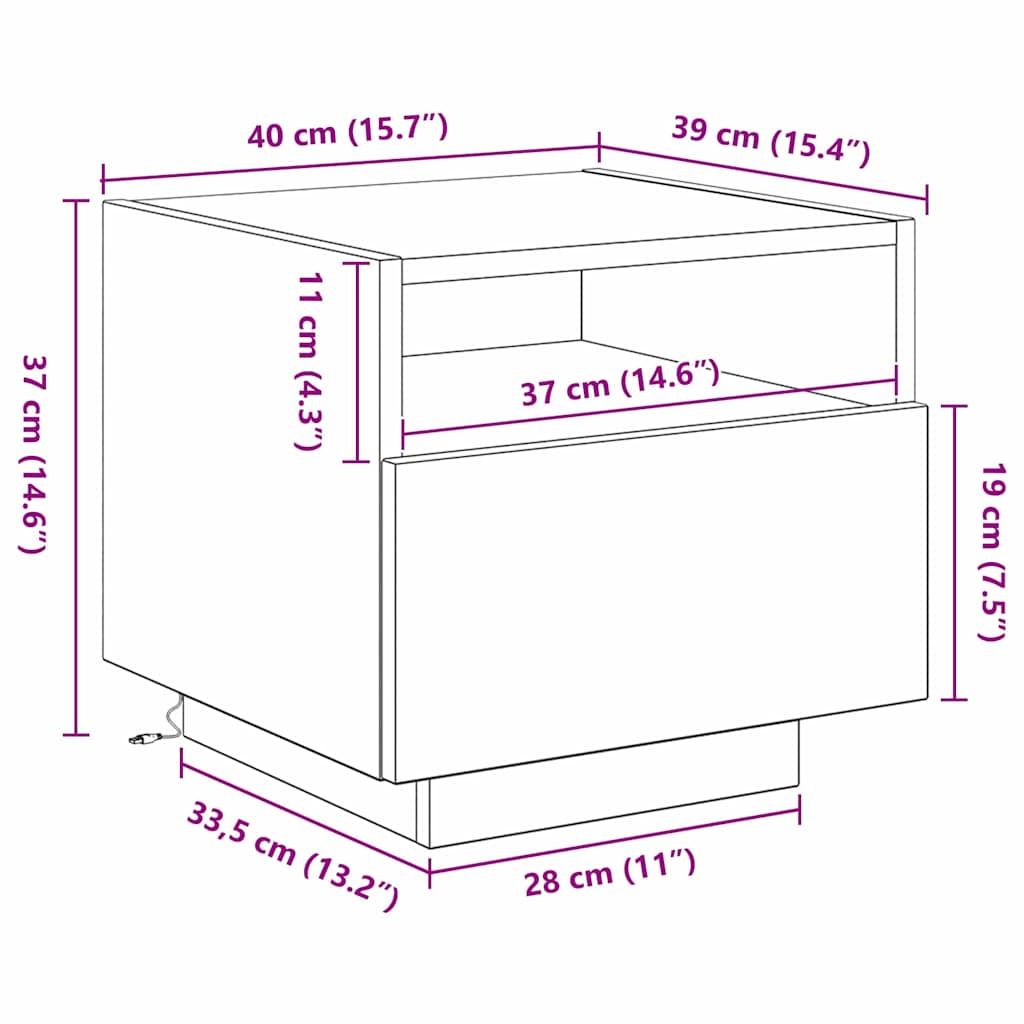 Noćni ormar Crni hrast 40 x 39 x 37 cm Konstruirano drvo