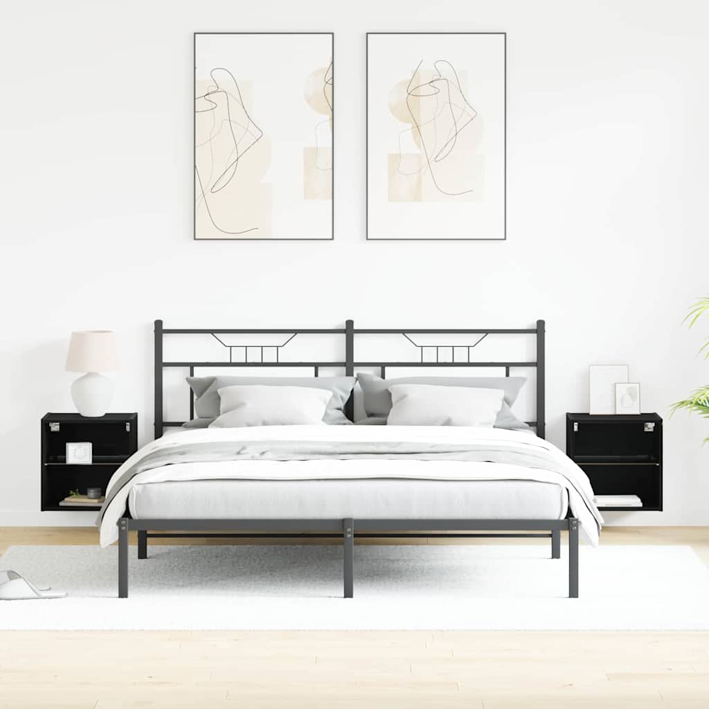 Floating Shelf with LED Light 2 pcs Crna 40 x 28,5 x 40 cm