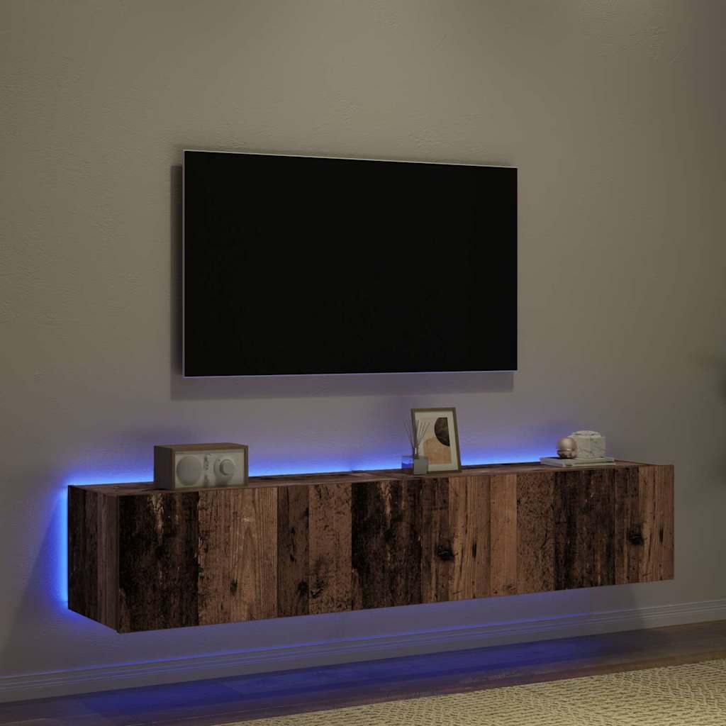 TV zidni ormar s LED svjetlima 2 pcs Staro drvo 80 x 35 x 31 cm