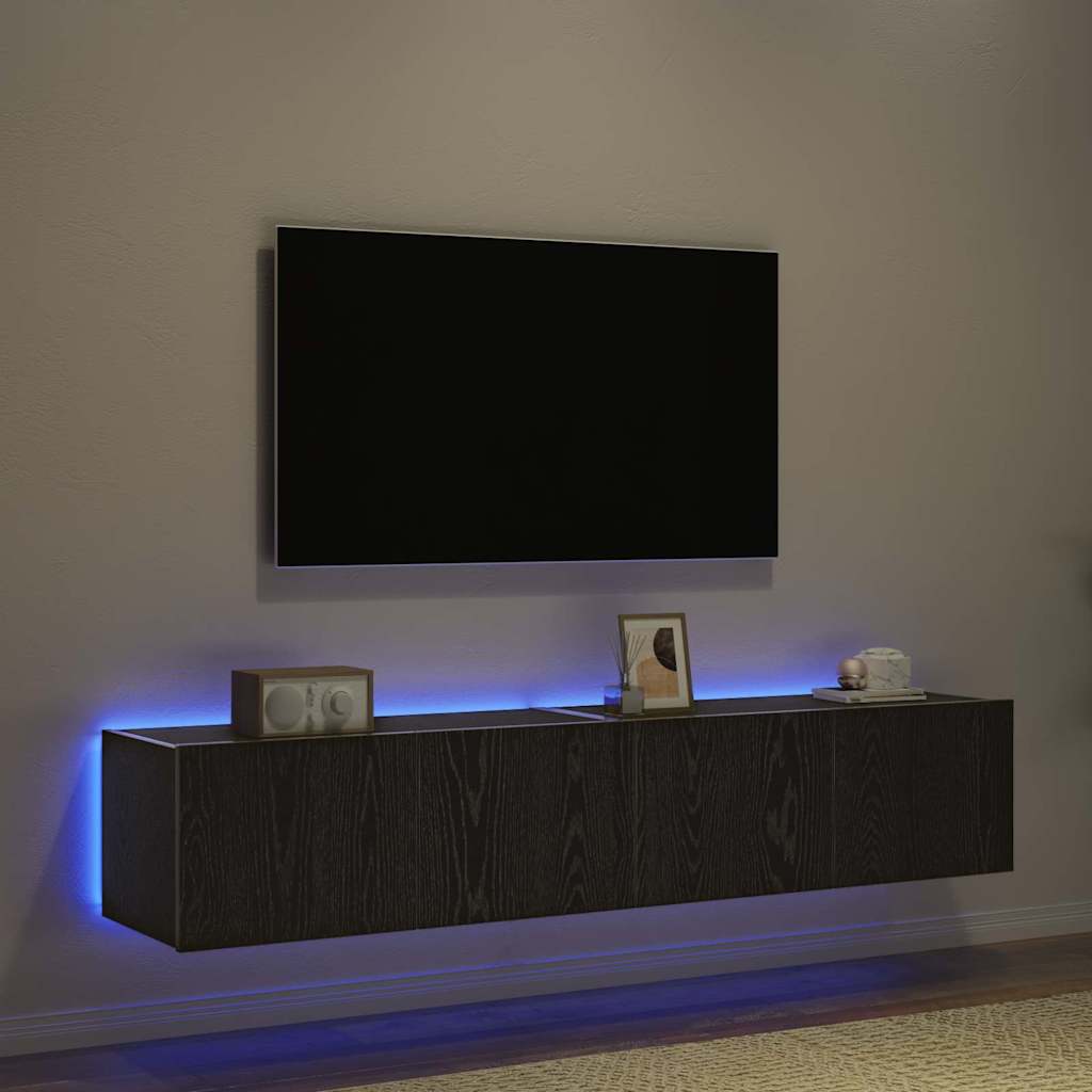 TV zidni ormar s LED svjetlima 2 pcs Crni hrast 80 x 35 x 31 cm
