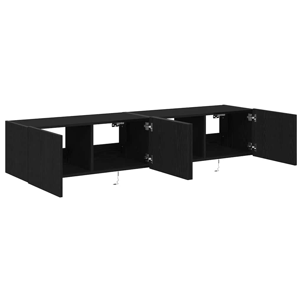 TV zidni ormar s LED svjetlima 2 pcs Crni hrast 80 x 35 x 31 cm