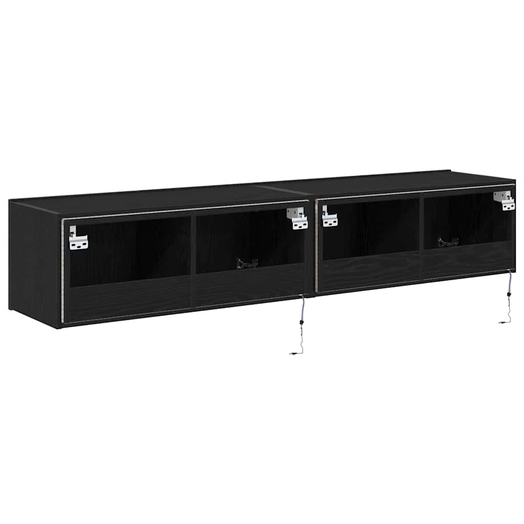 TV zidni ormar s LED svjetlima 2 pcs Crni hrast 80 x 35 x 31 cm
