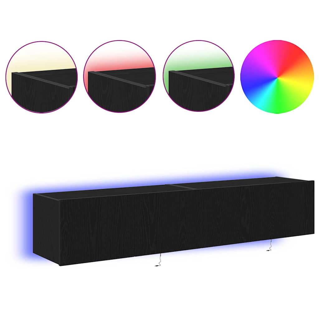 TV zidni ormar s LED svjetlima 2 pcs Crni hrast 80 x 35 x 31 cm