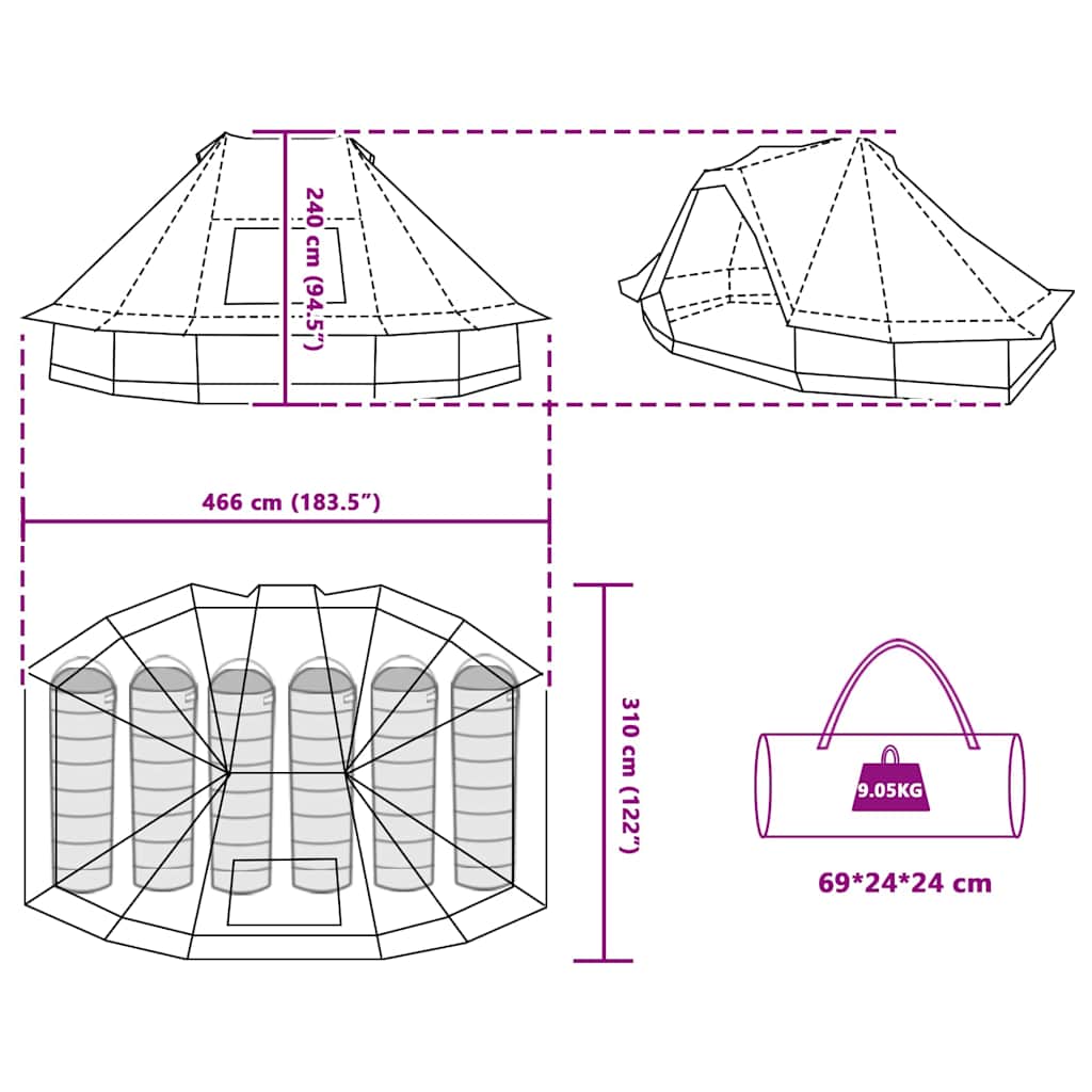 Tipi šator s krovom s pohranom Plava 466 x 310 x 240 cm taft