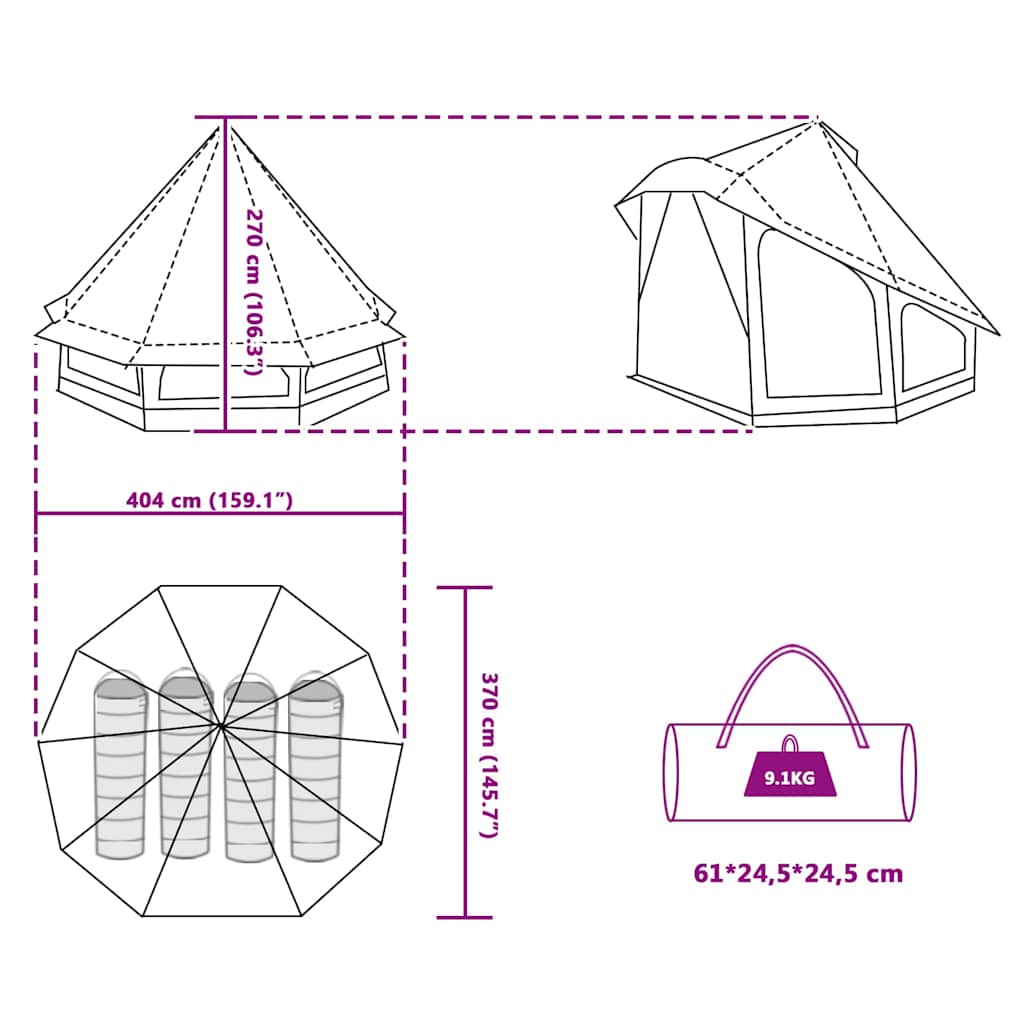 Tipi šator s krovom s pohranom Zelena 404 x 370 x 270 cm taft