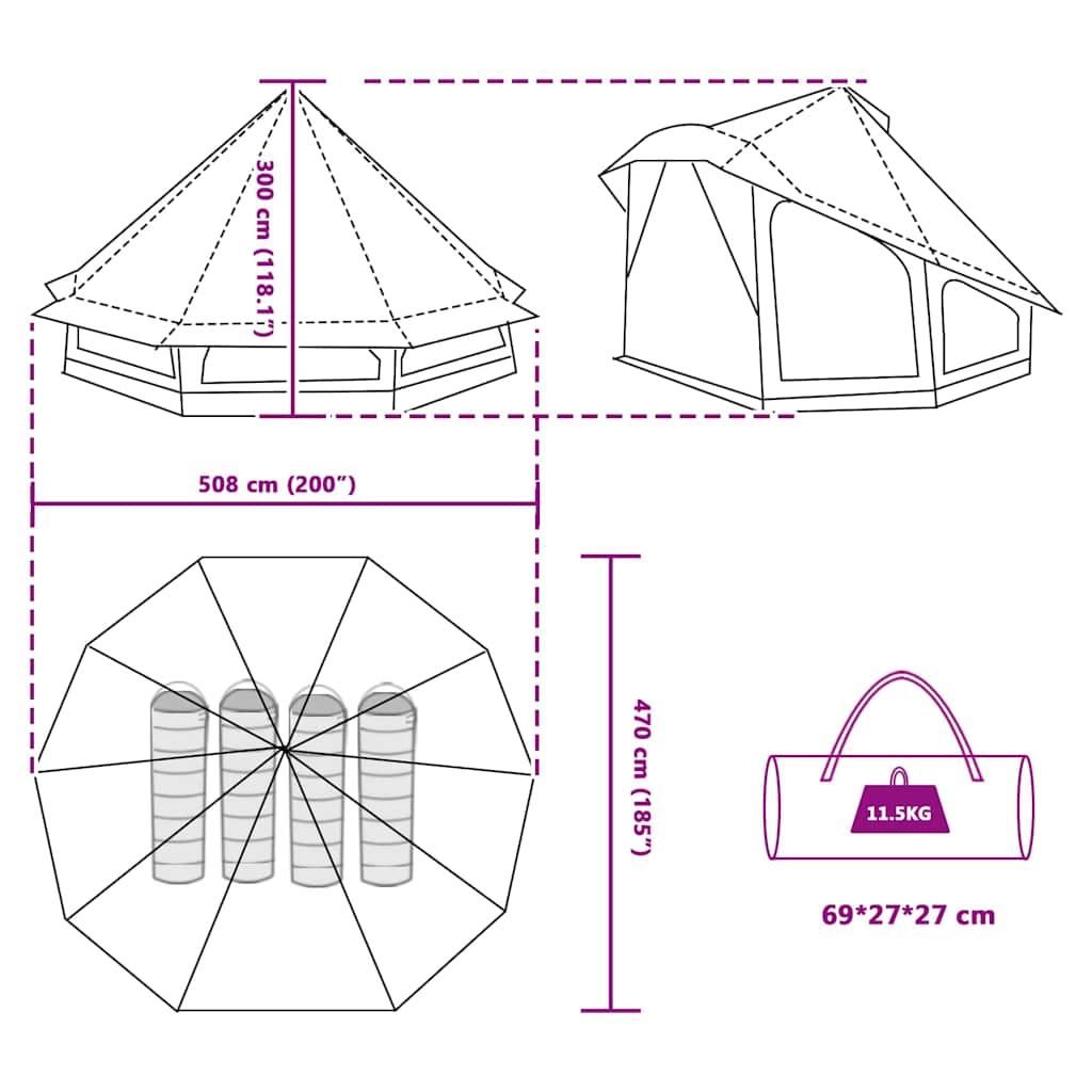 Tipi šator s krovom s pohranom Plava 508 x 470 x 300 cm taft