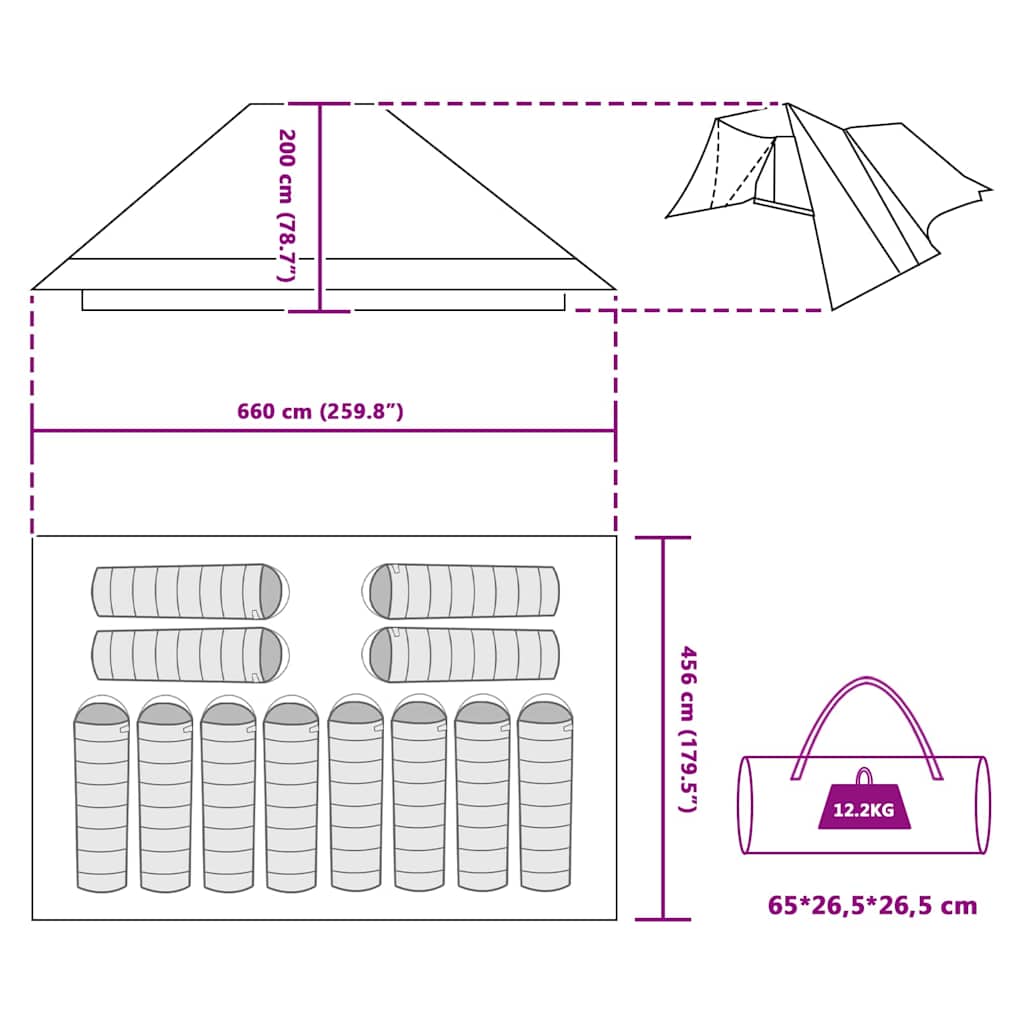 Tipi šator s krovom Siva i narančasta 660 x 456 x 200 cm taft