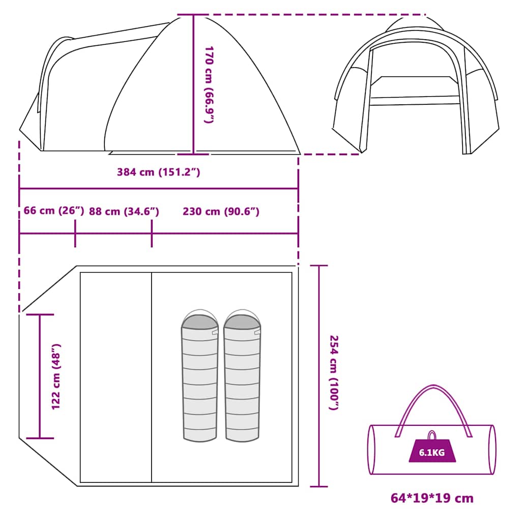 Šator s kupolom Kupola s krovom Plava 384 x 254 x 170 cm