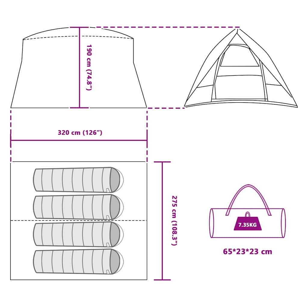 Kamping šator s krovom s pohranom Plava 320 x 275 x 190 cm taft