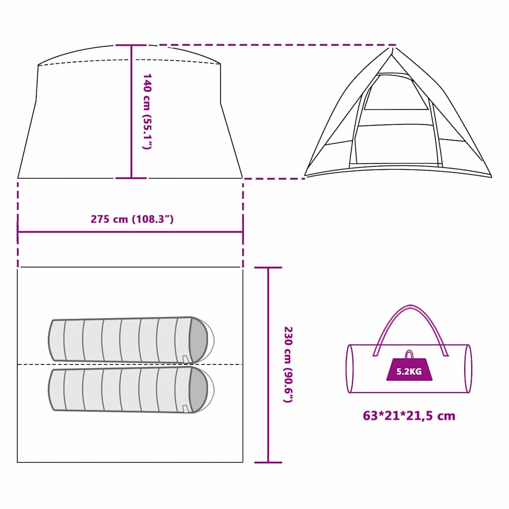 Kamping šator s krovom Zelena 275 x 230 x 140 cm taft