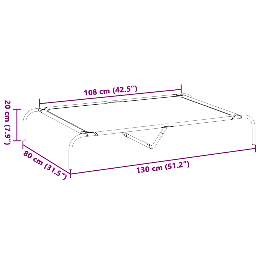 Povišeni krevet za pse sivi 130x80x20 cm tekstil i čelik