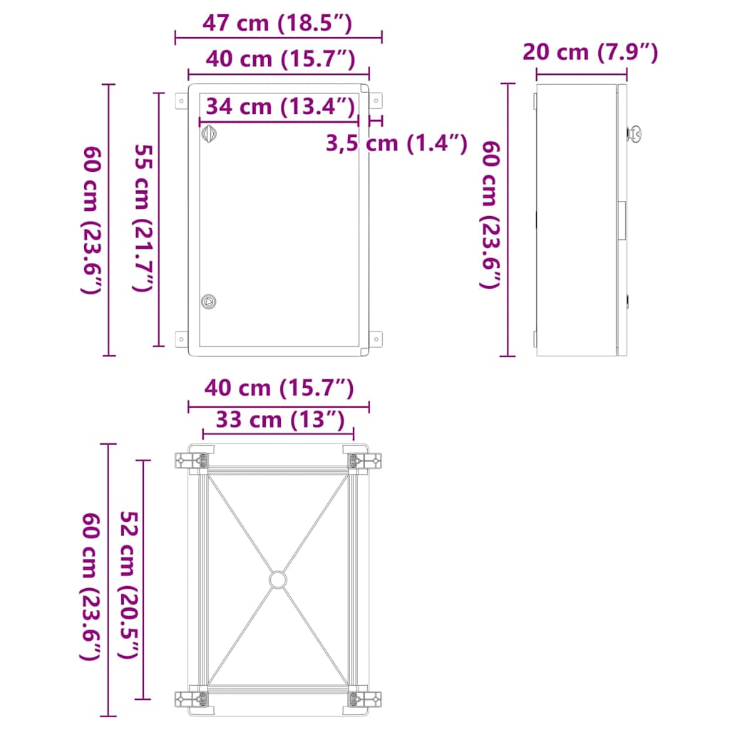 Upravljački ormar Siva 47 x 20 x 50 cm ABS plastika