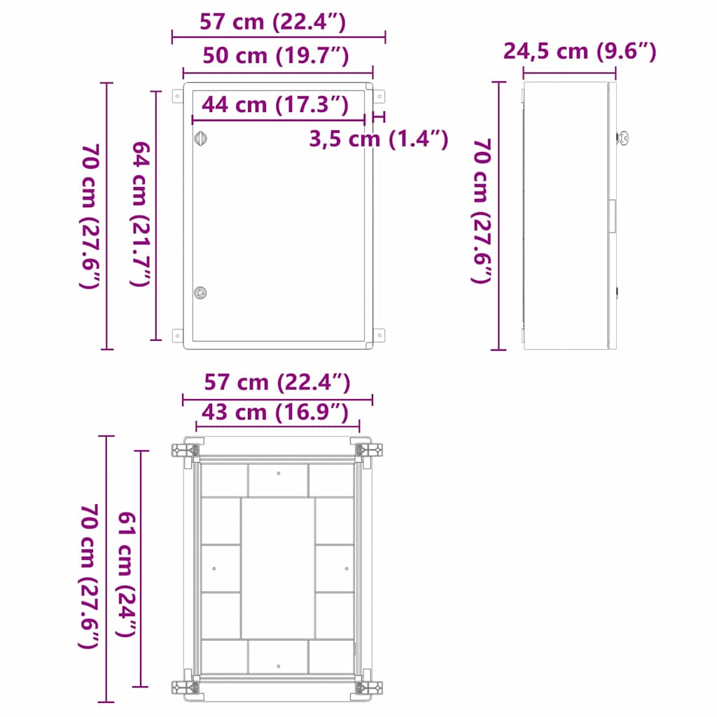 Upravljački ormar Siva 57 x 24,5 x 70 cm ABS plastika