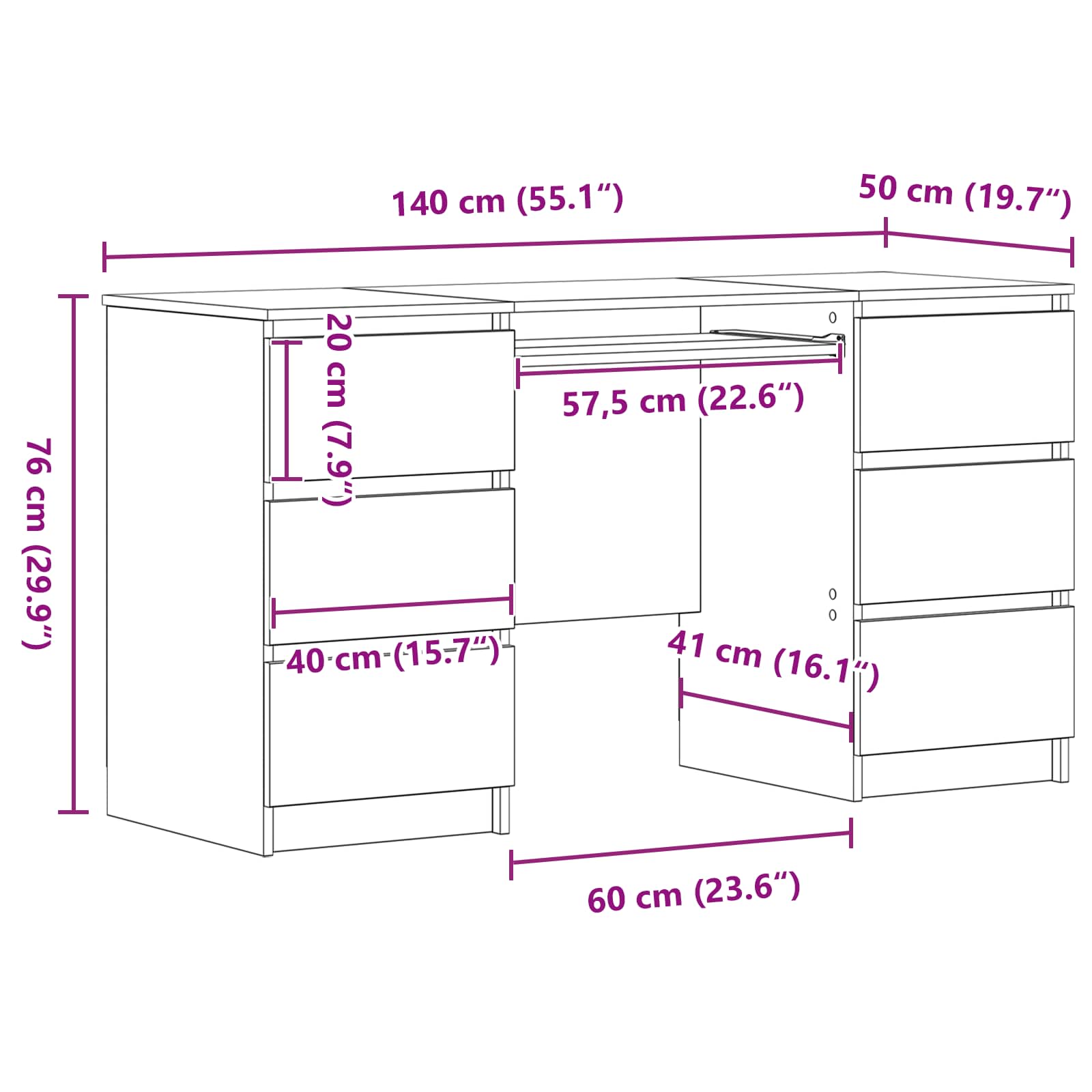 Stol s ladicama Crni hrast 140 x 50 x 76 cm Konstruirano drvo