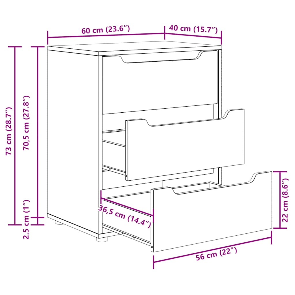 Komoda VISNES sonoma hrast 60x40x73 cm konstruirano drvo