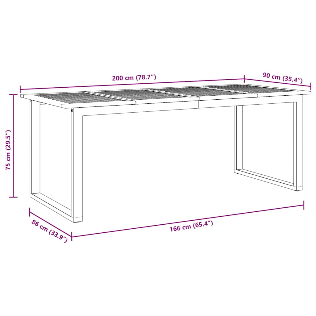 Stol za vrt Siva 200 x 90 x 75 cm Čvrsto drvo akacije