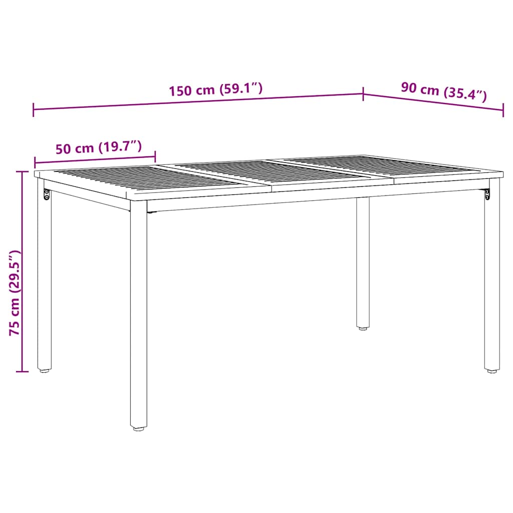 Vanjski stol Prirodna i crna 150 x 90 x 75 cm