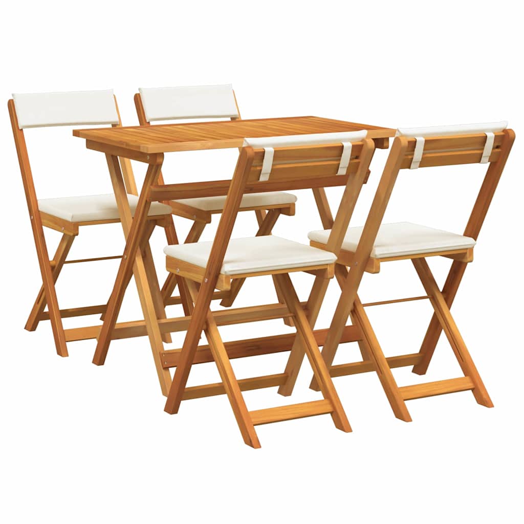 Bistro set s jastukom 5 pcs Prirodna nafta Čvrsto drvo akacije
