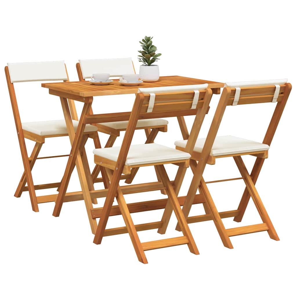 Bistro set s jastukom 5 pcs Prirodna nafta Čvrsto drvo akacije