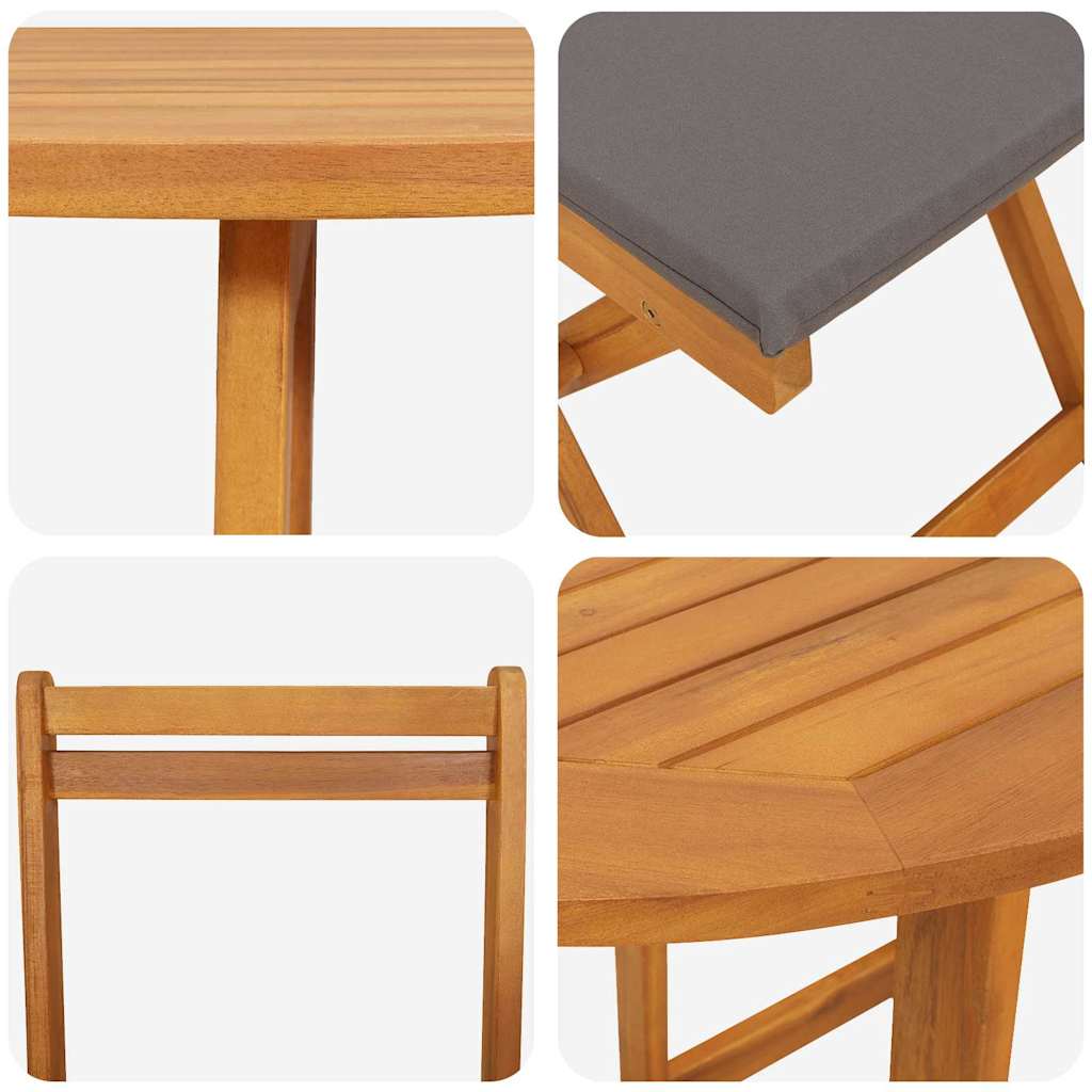 Bistro set s jastukom 3 pcs Prirodna nafta Čvrsto drvo akacije