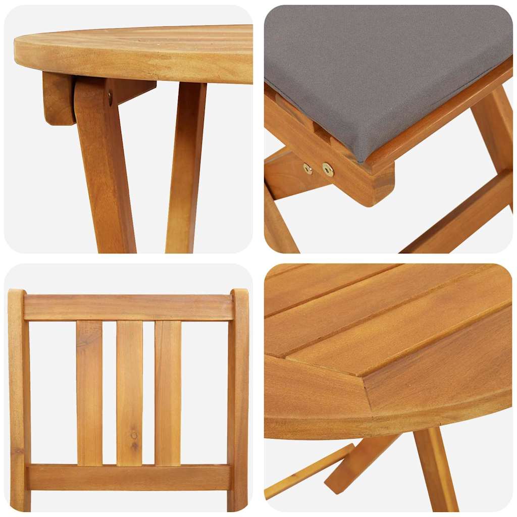 Bistro set s jastukom 3 pcs Prirodna nafta Čvrsto drvo akacije