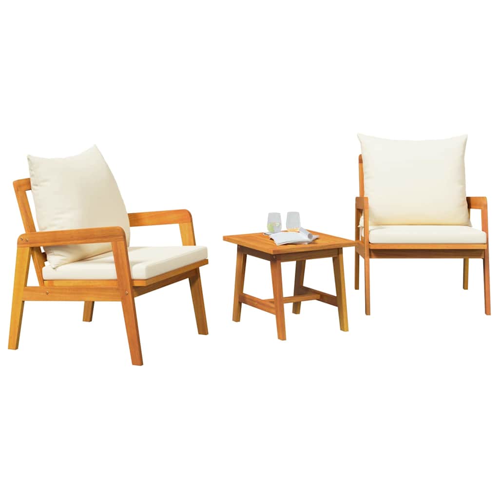 Bistro set s jastukom 3 pcs Smeđa Čvrsto drvo akacije