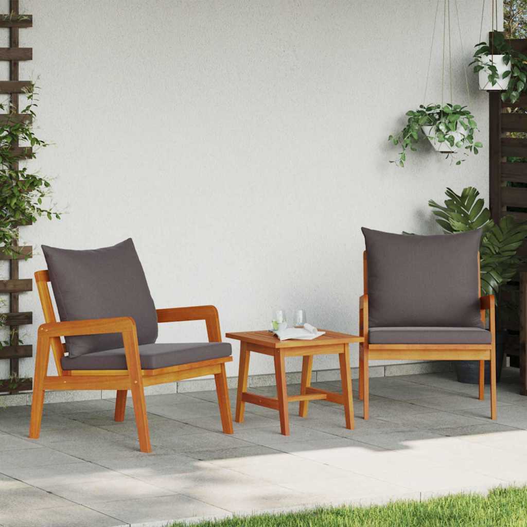 Bistro set s jastukom 3 pcs Smeđa Čvrsto drvo akacije