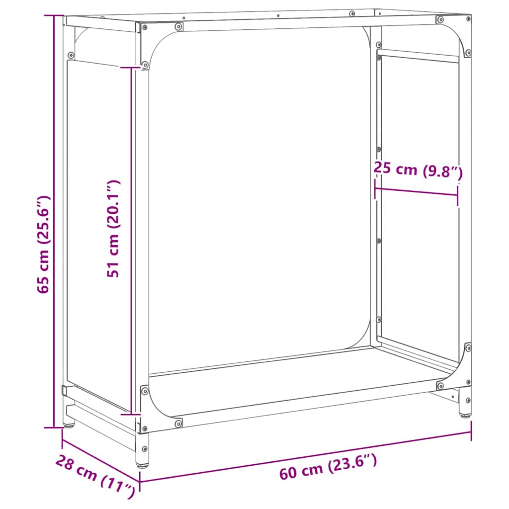 Stalak za drva 60x28x65 cm hladno valjani čelik