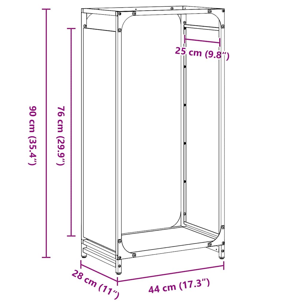 Stalak za drva crni 44x28x90 cm hladno valjani čelik