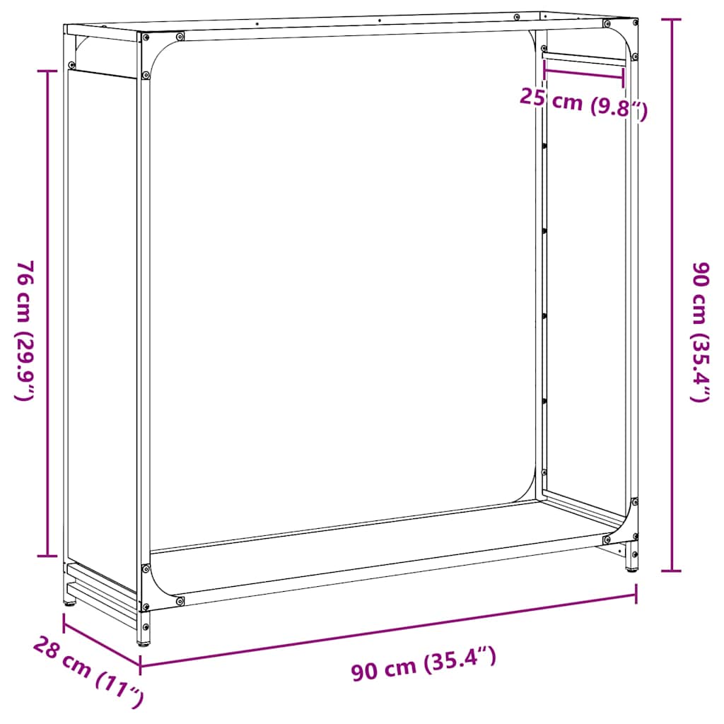 Stalak za drva antracit 90x28x90 cm Hladno valjani čelik