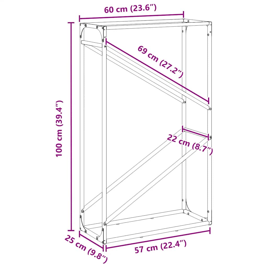 Stalak za drva bijeli 60x25x100 cm hladno valjani čelik