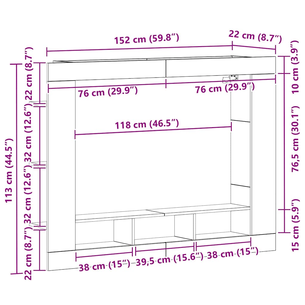 TV ormar Zidne Staro drvo 152 x 22 x 113 cm Konstruirano drvo