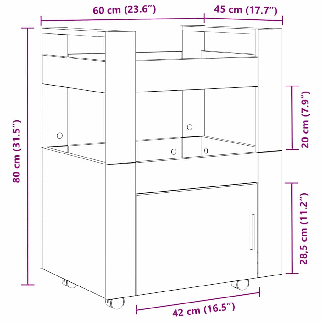 Kuhinjski kolica Staro drvo 60 x 45 x 80 cm Konstruirano drvo