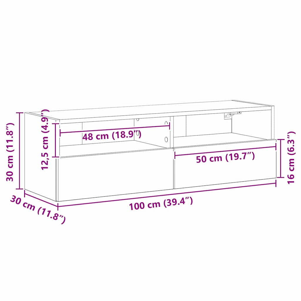TV zidni ormar Zidne 2 pcs hrast artisan 100 x 30 x 30 cm